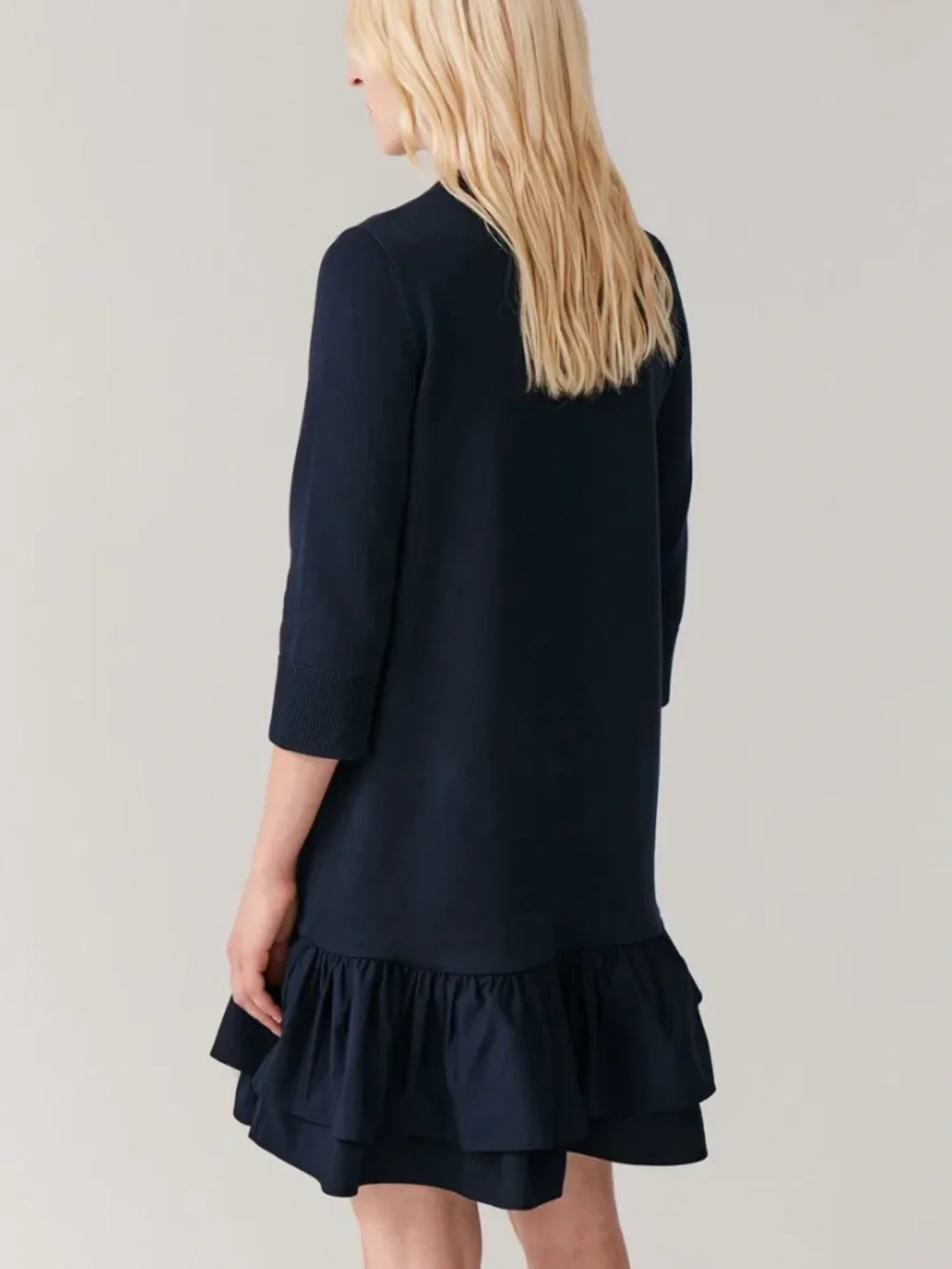 COS Navy Knitted With Woven Pleats Dress